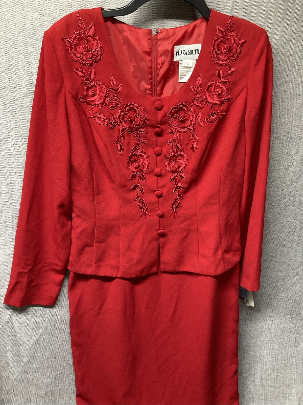 Vintage Plaza South Womens 8 Dress Red Floral Maxi Dress Jacket All In One Y2K