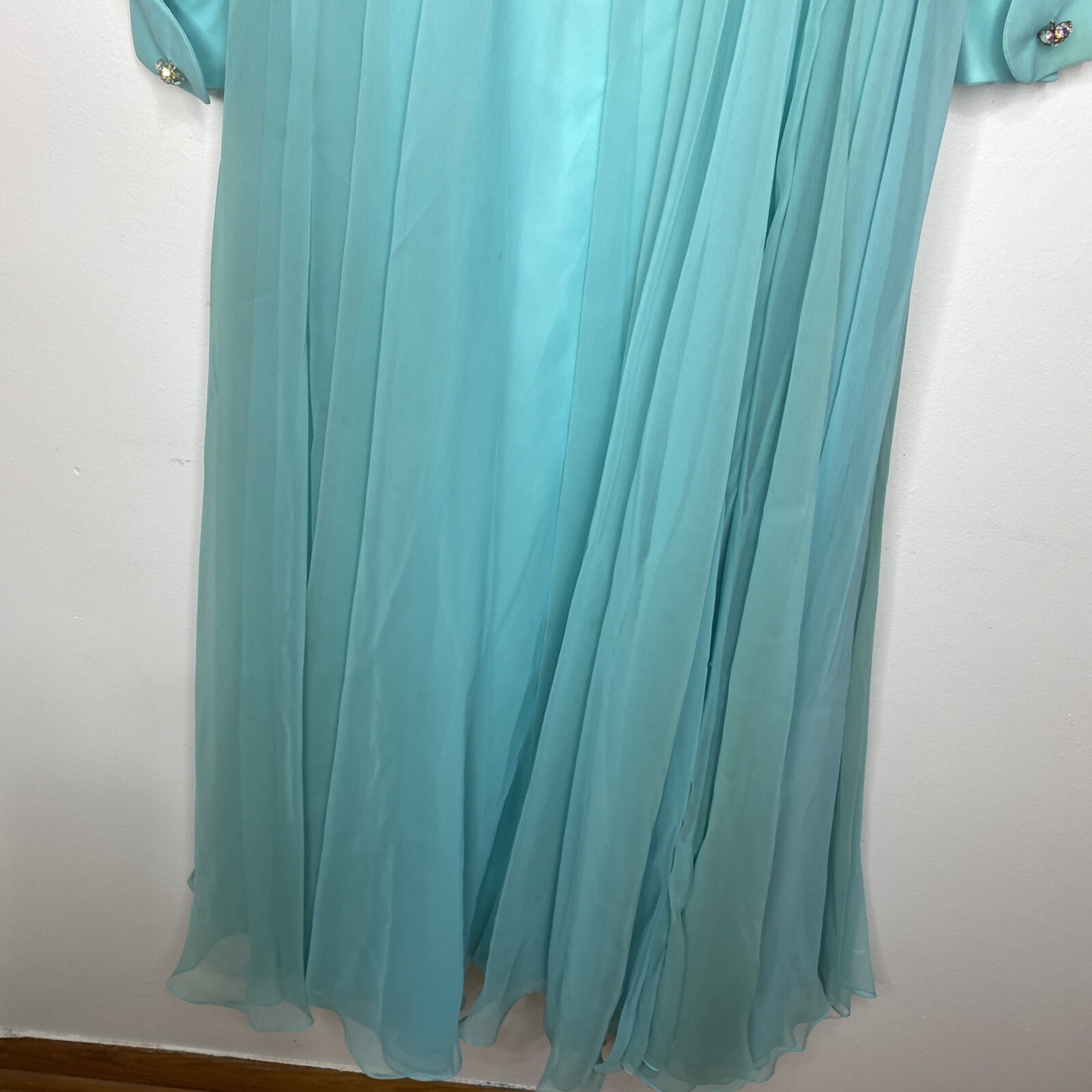 Vintage 1970’s Maxi Dress Cocktail Sheer Pleated Green 6 Shannon Rodgers