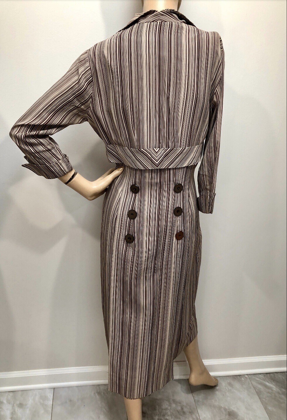 VTG 1950s PAUL SACHS ORIGINAL Rayon STRIPED WIGGLE DRESS w/TAIL at Back *SMOKIN