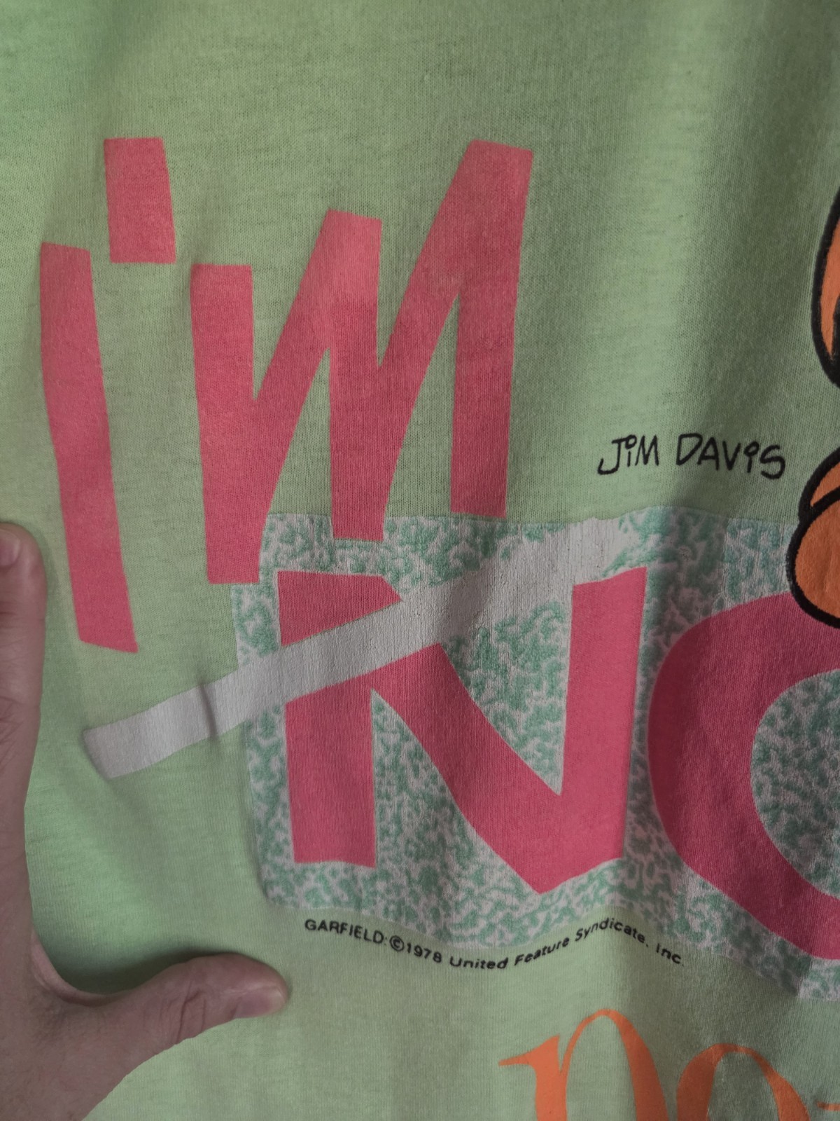 Rare Vintage 70s Jim Davis Garfield Neon Single Stitch Sleep Shirt
