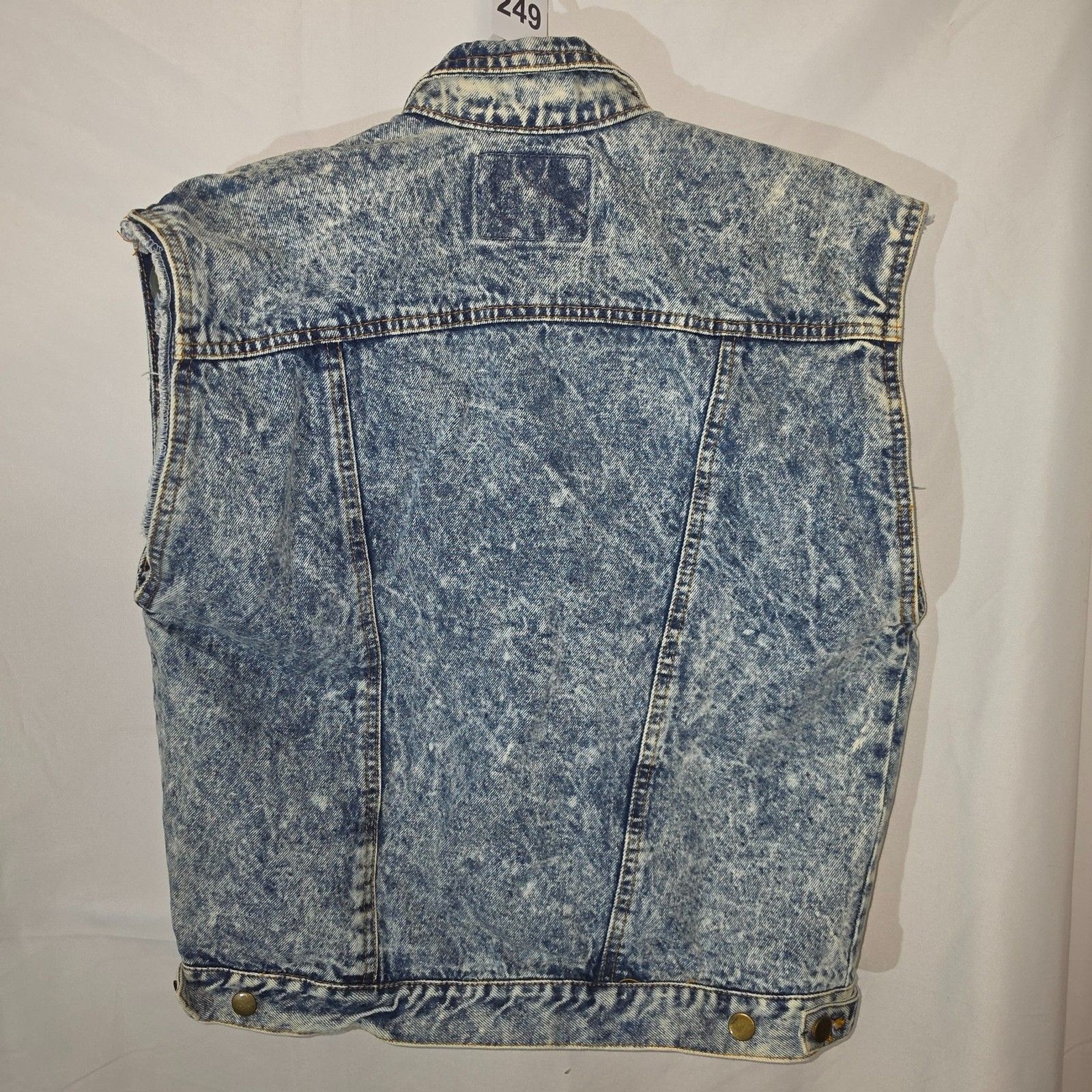 #0249 Vintage USA WEAR Acid Wash Denim Jean Vest Trucker Sleeveless Jacket 80s