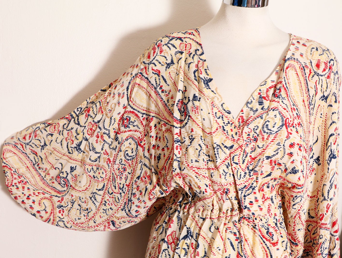 30’s 40’s Long Dress Dolman Sleeves Evening Gown Paisley Vintage antique