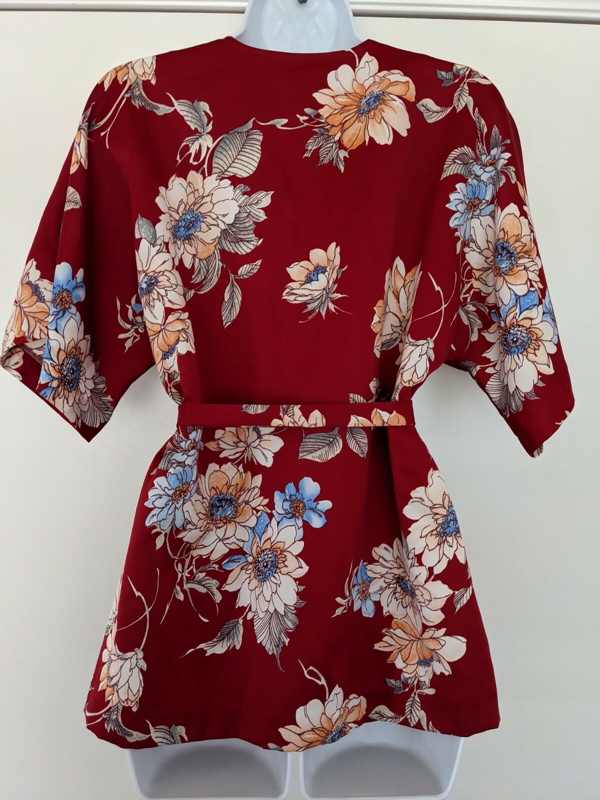 Vintage Nani Of Hawaii Belted Red Floral Hawaiian Blouse Top Polyester USA S
