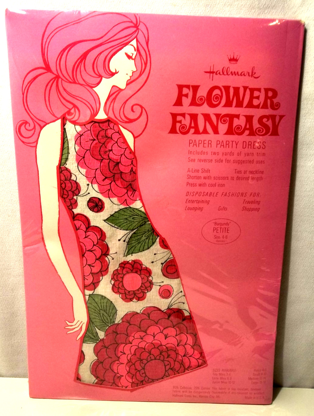 Vintage Hallmark Flower Fantasy Paper Party Dress Burgundy Petite 4-6 NEW