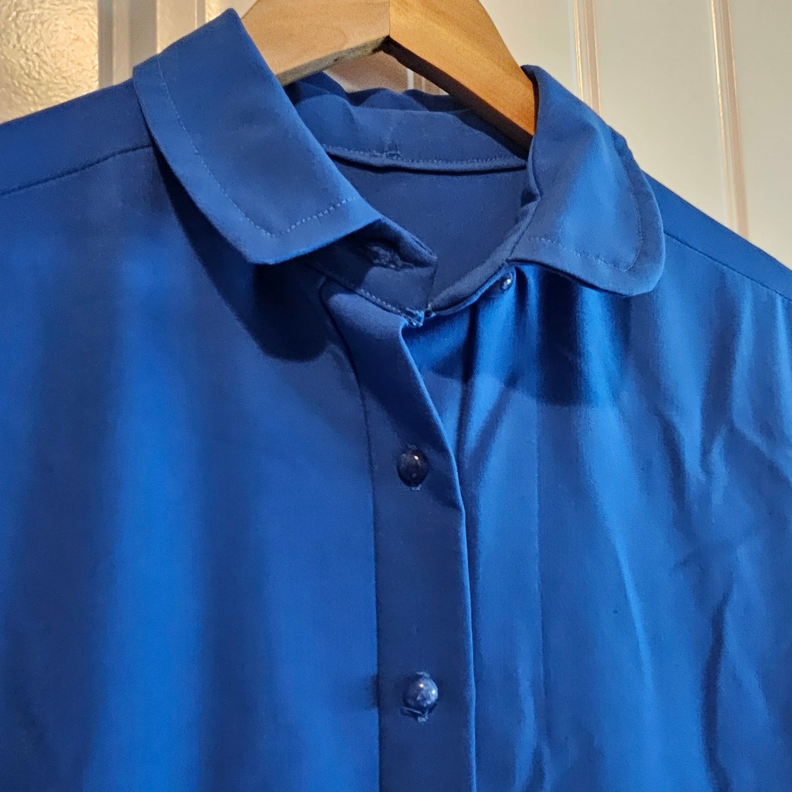 Vintage Handmade Shirt Dress Womens 1X Blue Lagenlook 80s Pleated Midi Retro