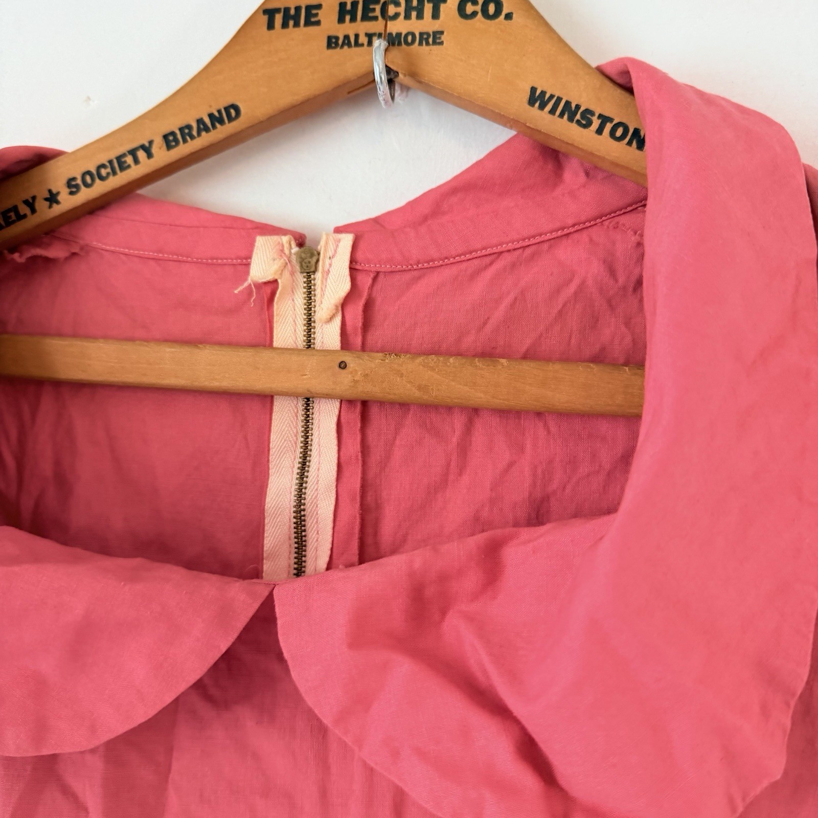 Vintage 1950s Pink Cotton Party Dress Bustle Black White Stripe Carnival Circus