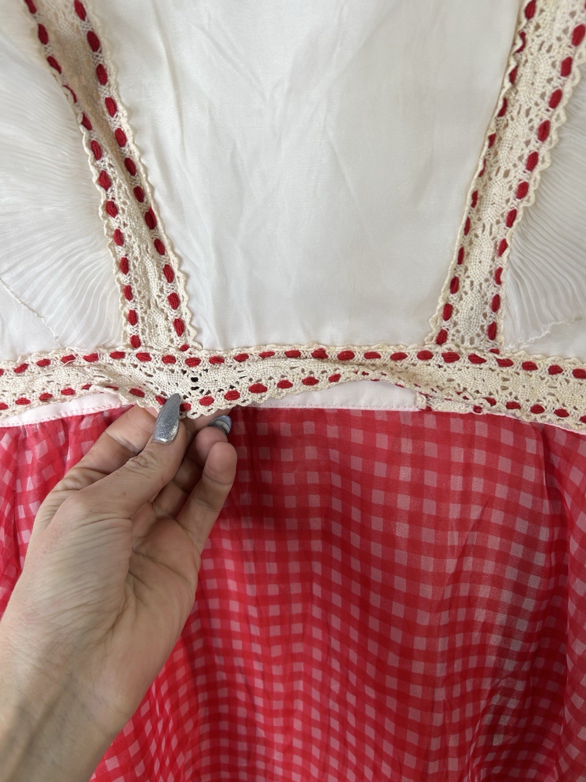 Vintage 1970’s Dress Women’s Red Prairie Fit Flare Western Cowgirl Party
