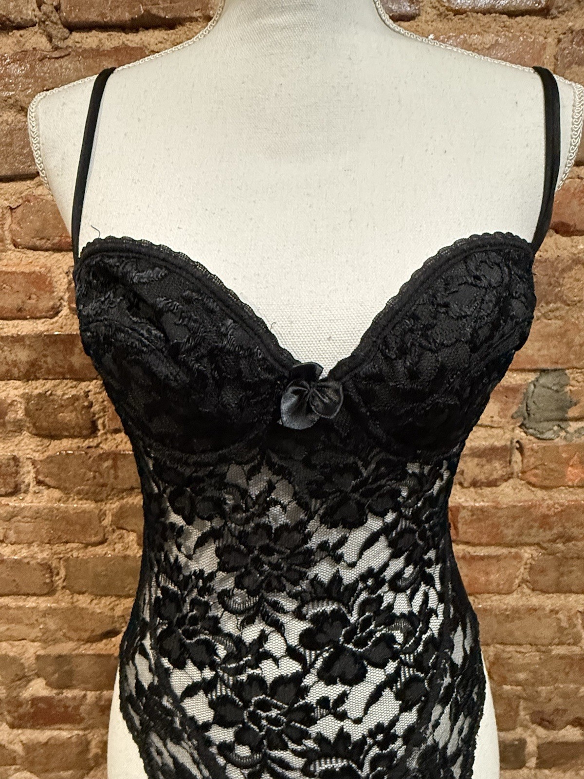 Victoria’s Secret Gold Label NOS Black Stretch Satin Teddy Lingerie Sz 34C Sexy