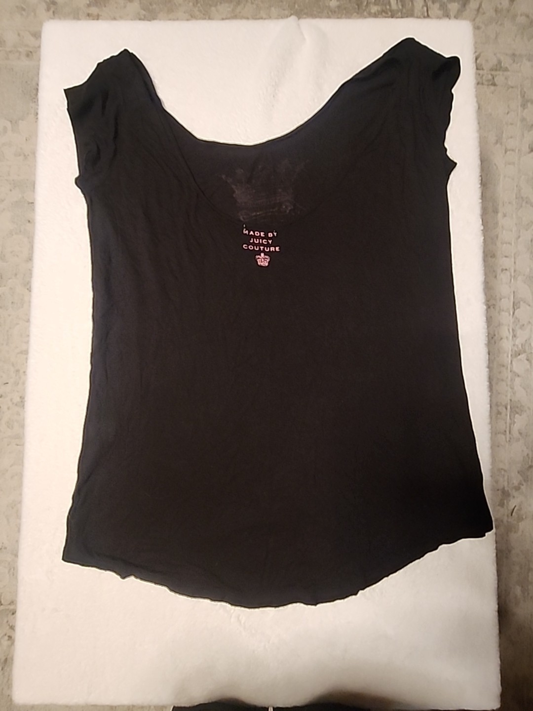 Y2K Vintage Juicy Couture Black Top Shirt XL Pink Crest Logo Bling