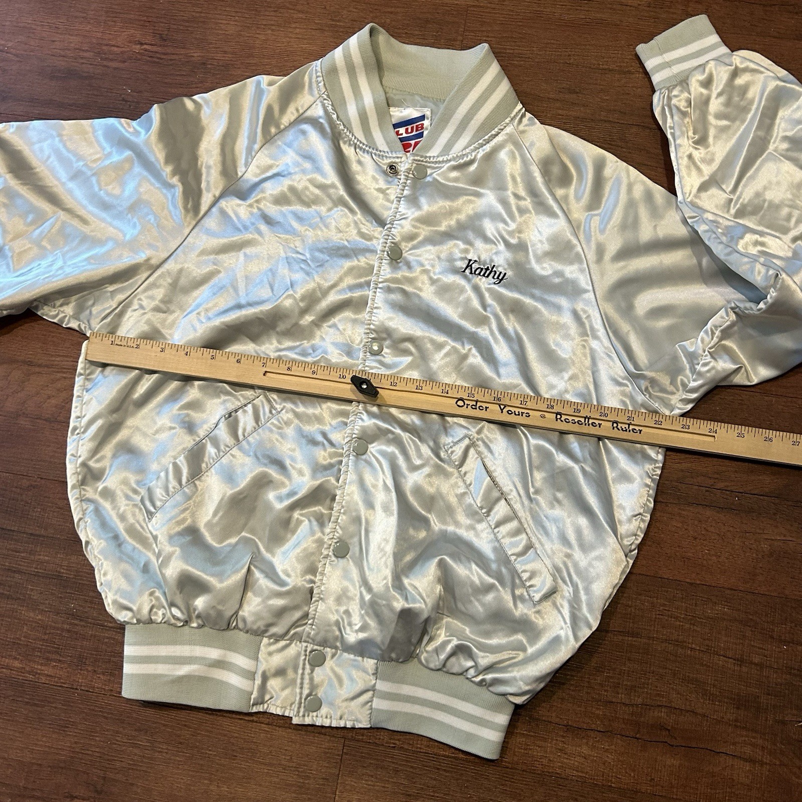 Vintage Club 21 Satin Jacket Silver Women’s Large Skating Ringer The Hop Tucson