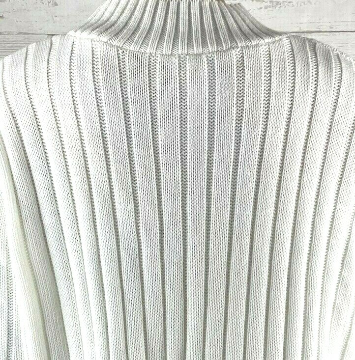 Vintage 80s 90s Bobbie Brooks Sweater Large Solid White Cable Knit Mock Neck