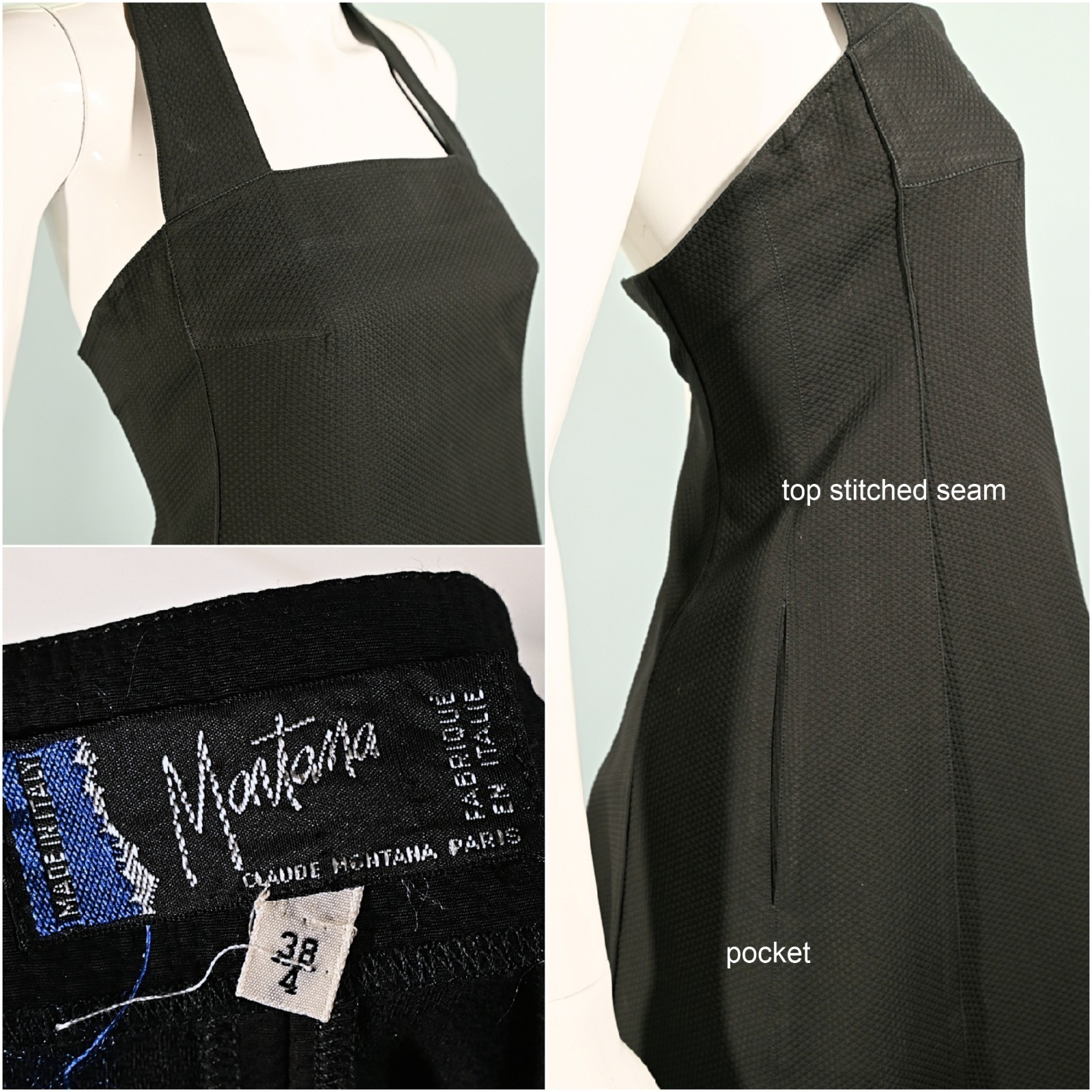Vintage Claude Montana Black Mini Halter Dress, 'Montana’ Made in Italy XS/XXS