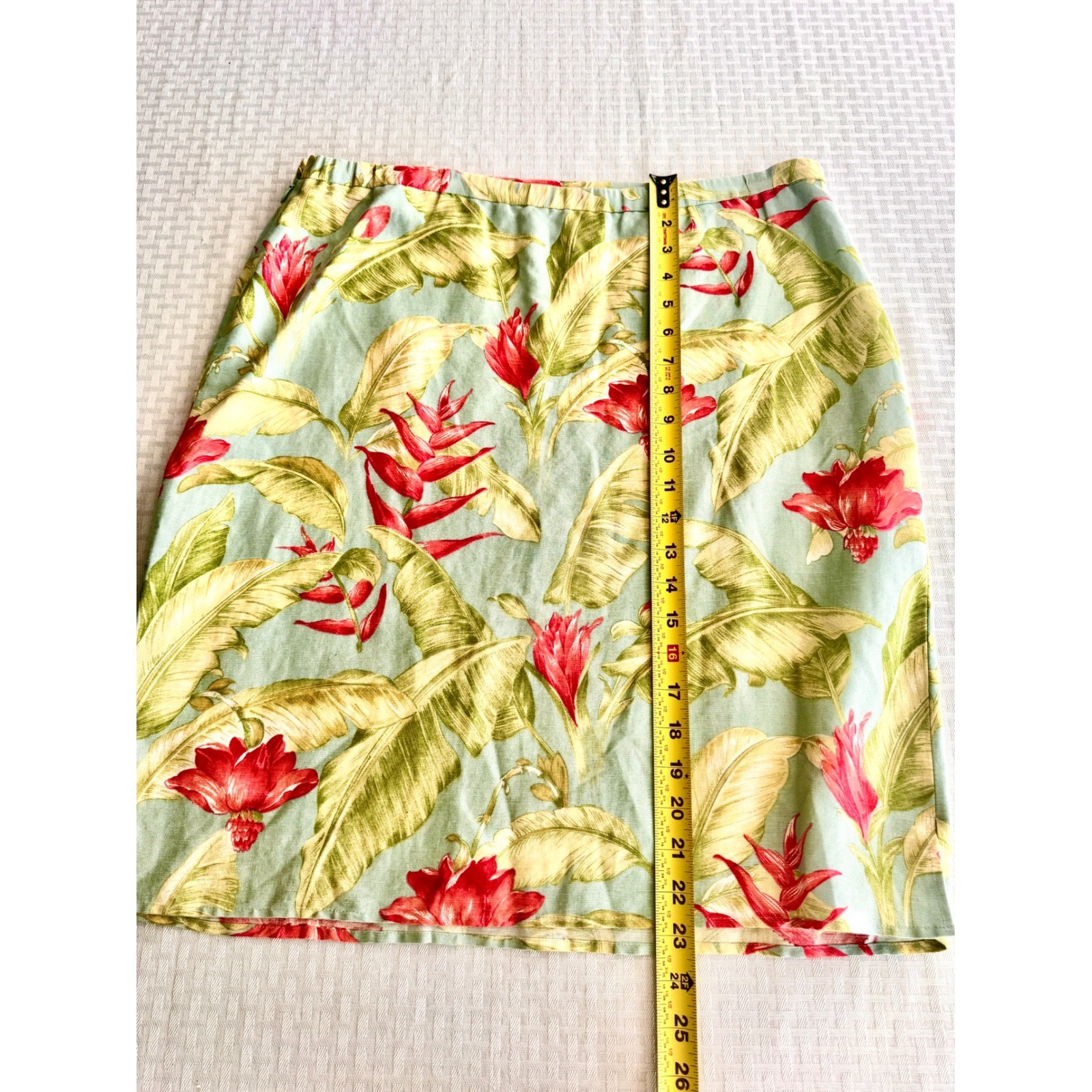 Rafael PT Collection Tropical Floral Linen Skirt Set Green Red Size 12 Vintage