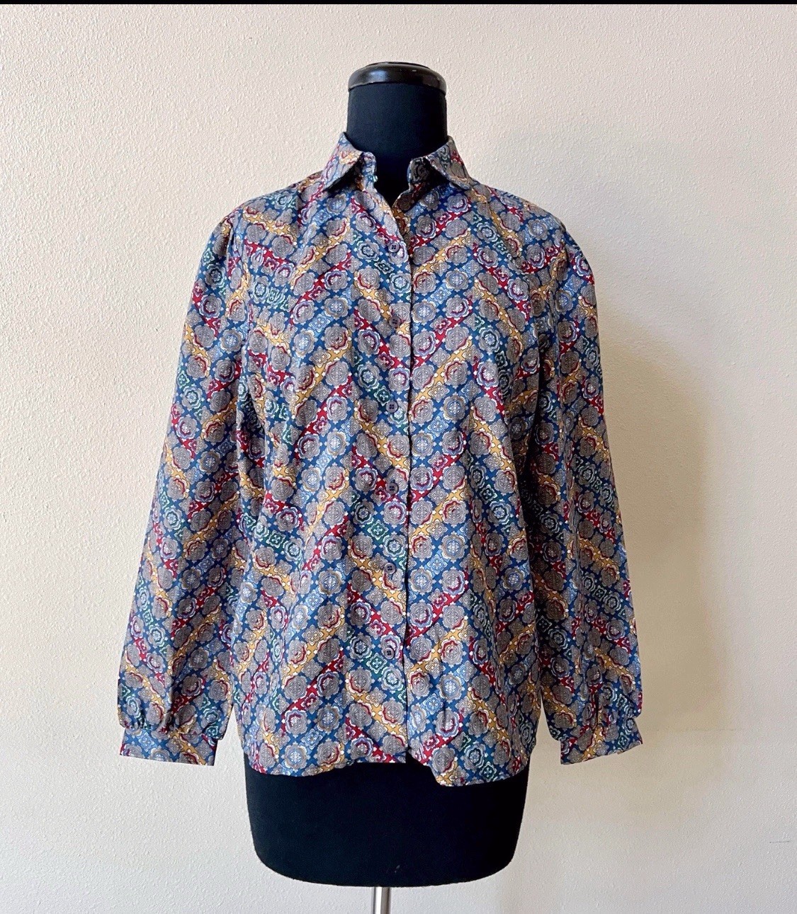 Vintage 70s Levi’s Bend Over Blouse Top Women’s Large Geometric Disco Hippie