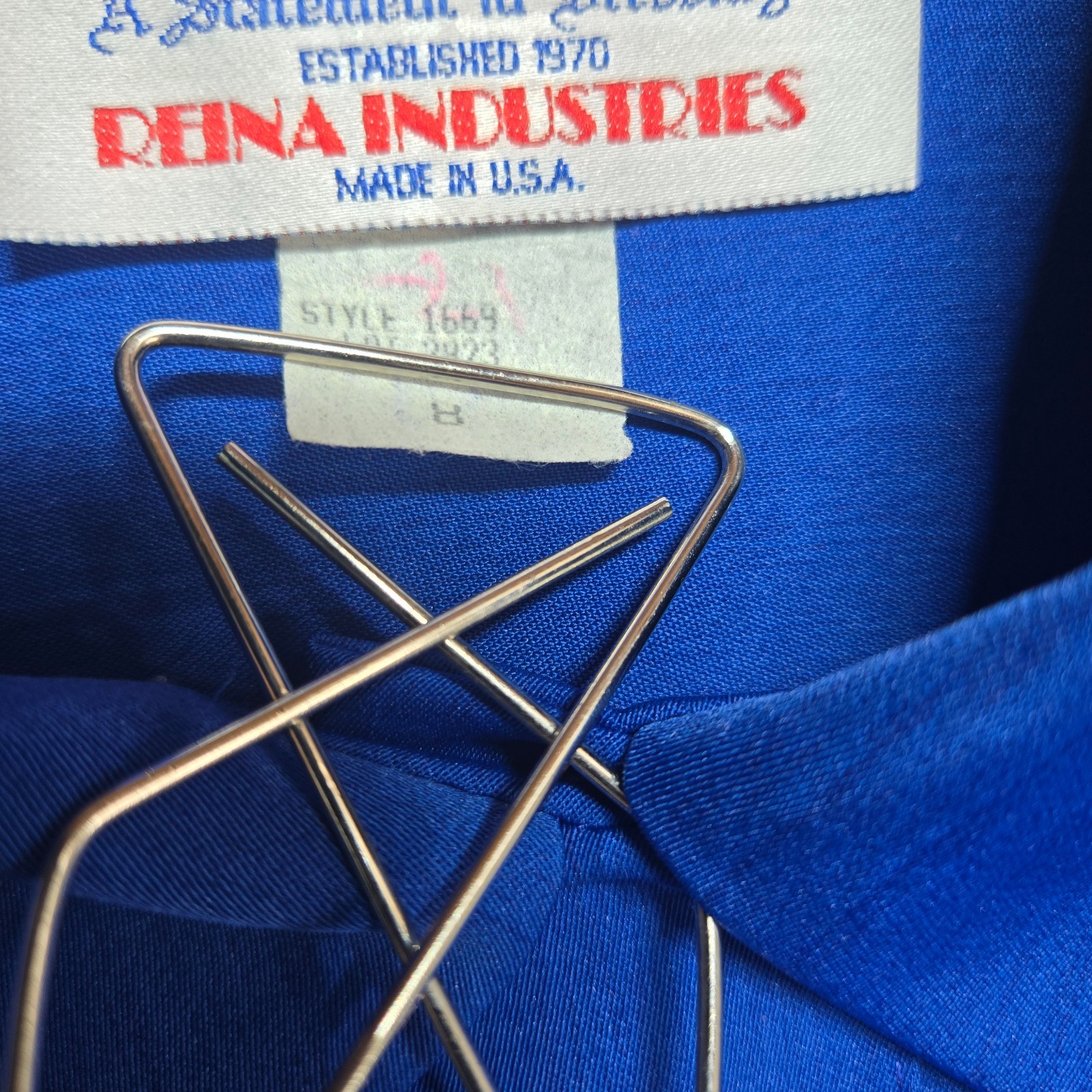 Reina Industries Sz 8 Shirt Top Electric Blue Oriental Button 3/4 Cuffed Sleeve