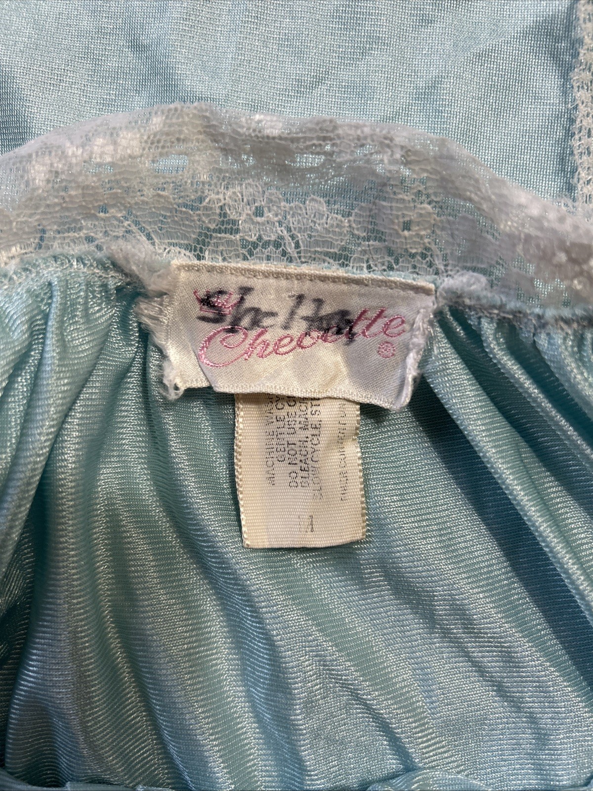 Vintage Chevette Nightgown blue/teal lace neckline lace cuffs 70s 80s Medium