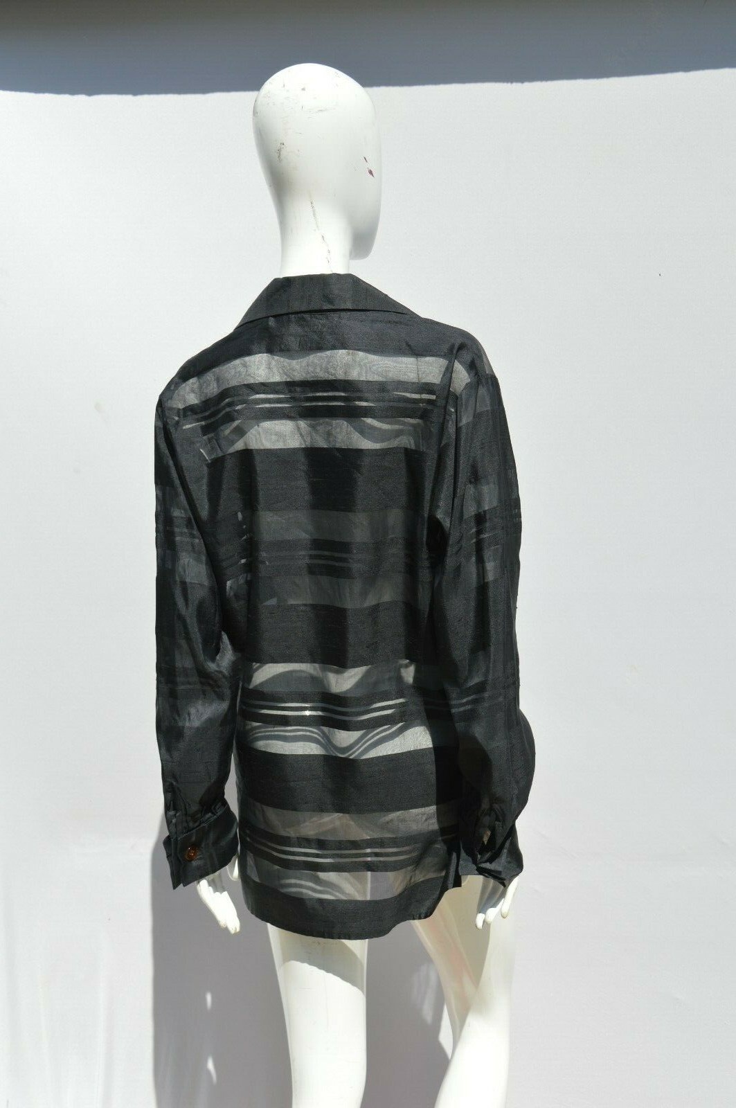 ANNA SUI Barneys NYC silk striped sheer sexy blouse top oversize size M used