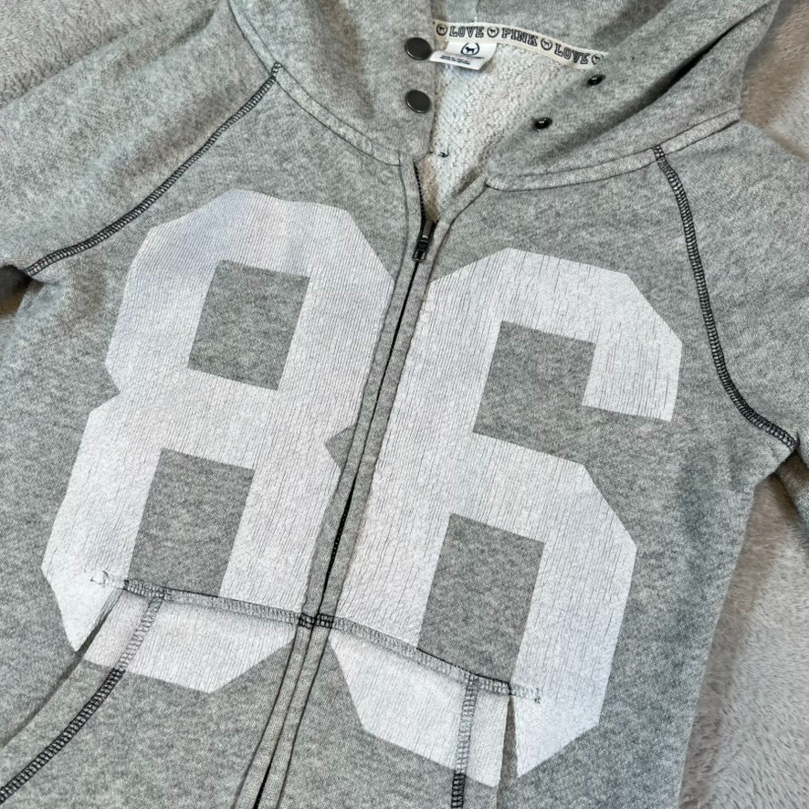Vintage Victoria’s Secret PINK Hoodie Size XS Gray Full Zip Love Pink 86 Graphic