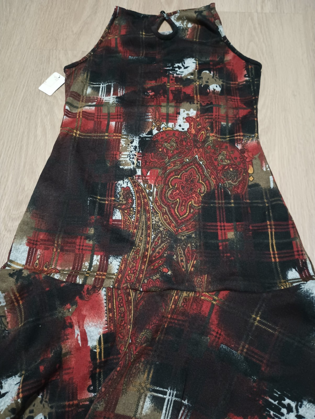 New Vtg 90s Stretch Velour Plaid Paisley Art Nouveau Steampunk Trumpet Dress S