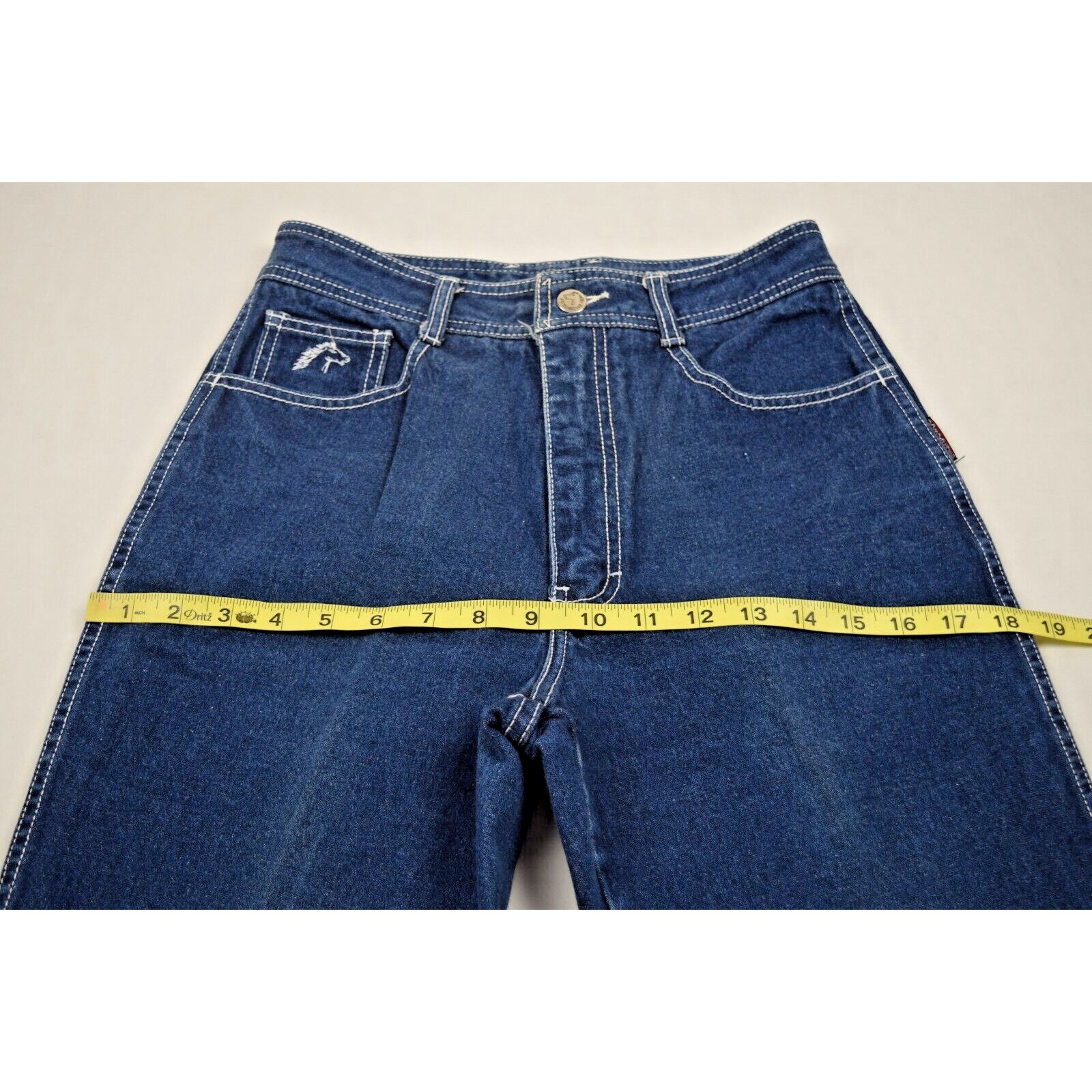 Vintage Jordache Jeans Size 28X28 80s Blue White Stitch High Rise Straight Leg