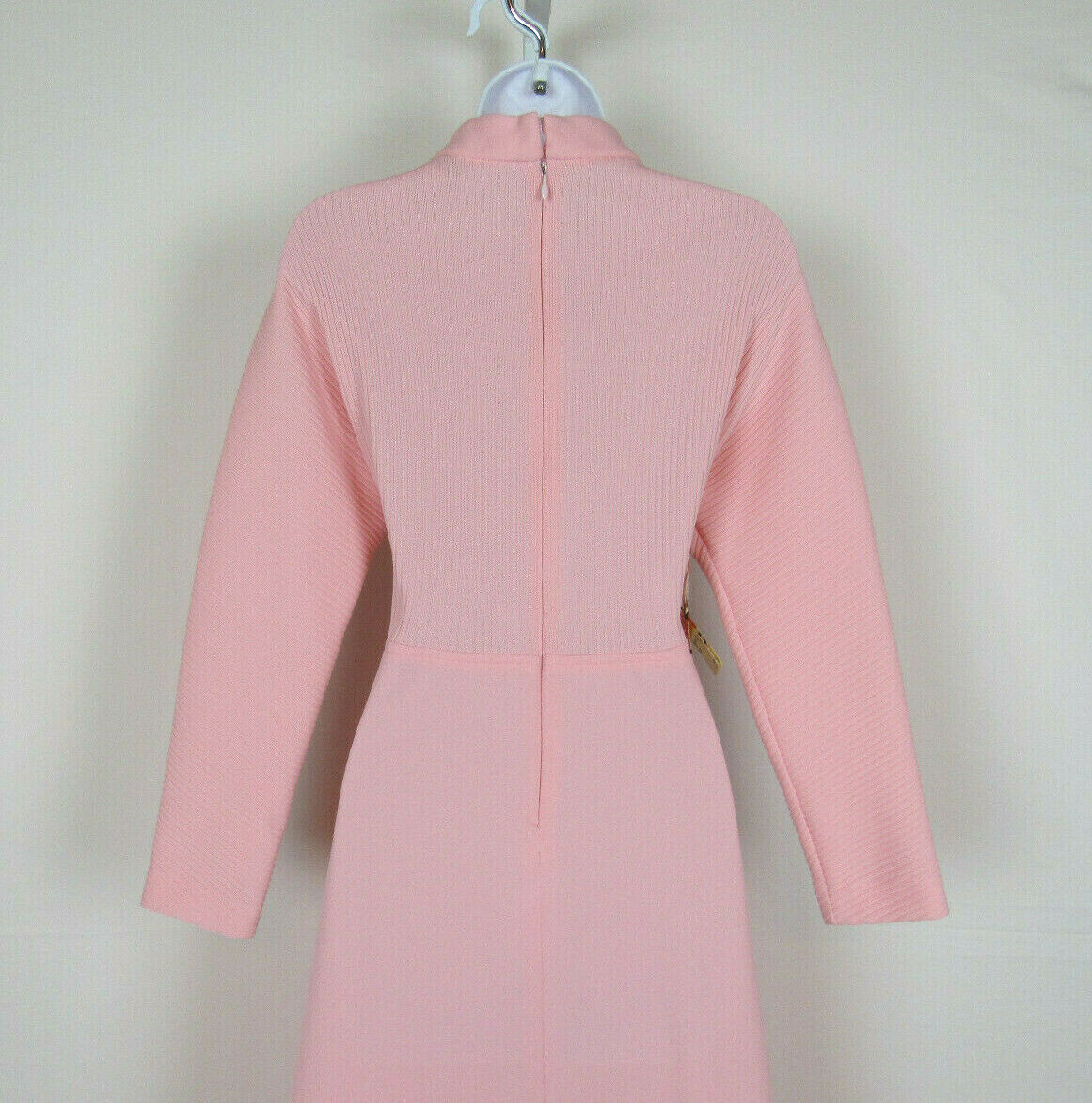 VTG 1960s 70s EDITIONS IN FASHION PINK POLYESTER DRESS RIBBED BODICE LONG SLEEVE