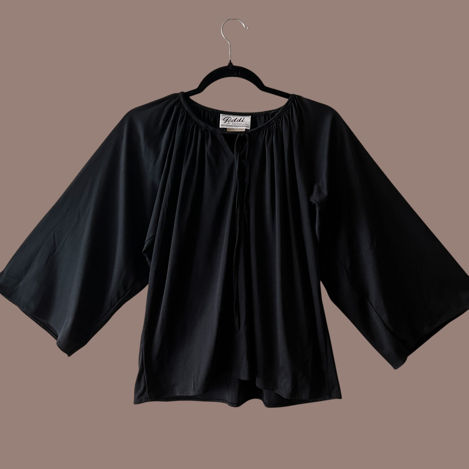 Vintage 70s Black Blouse with Flutter Sleeves