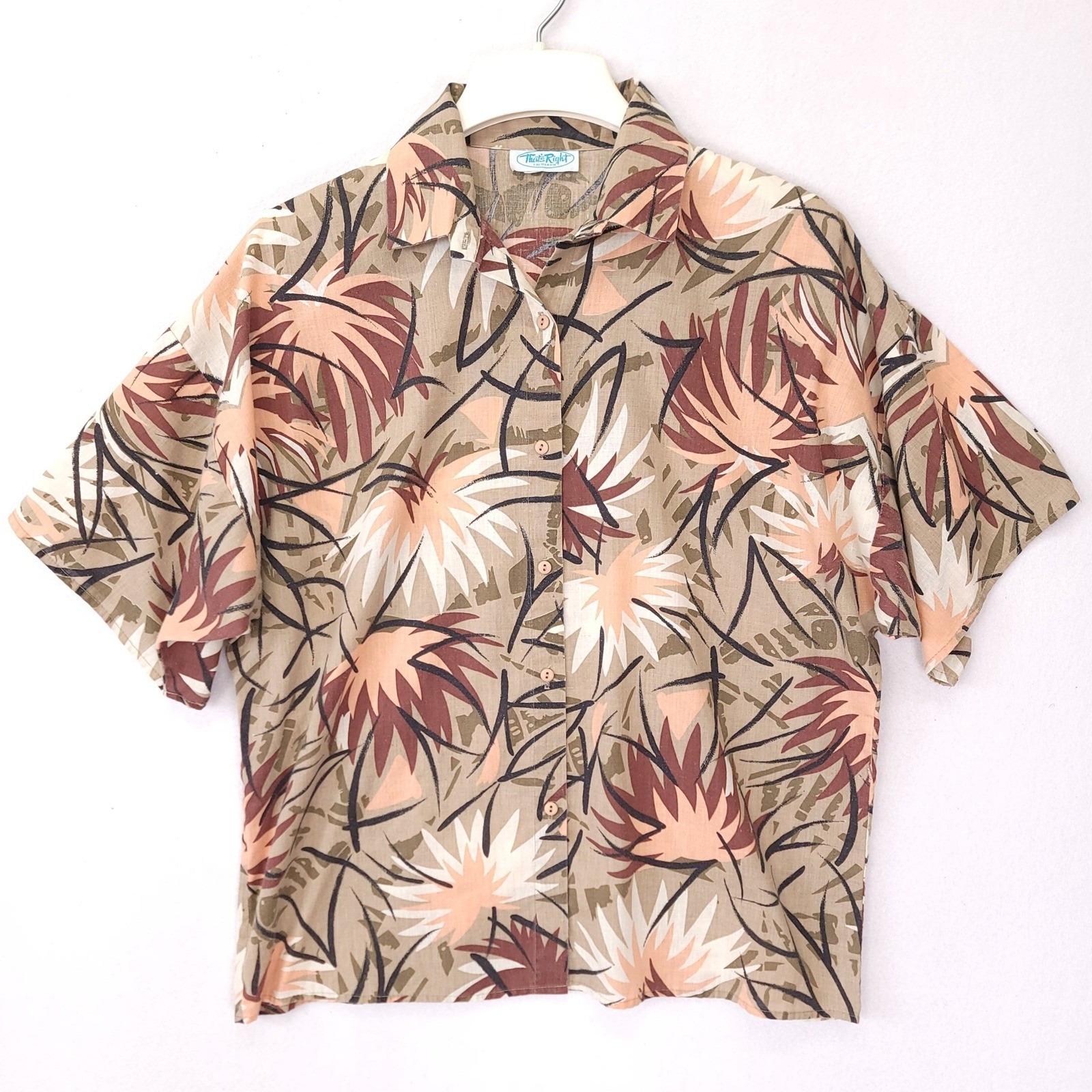 Vintage Thats Right California Cotton Tropical Palm Print Button Shirt Large USA