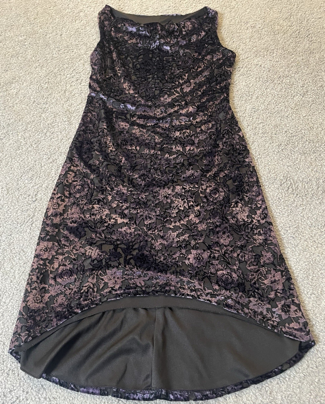 Vtg 70s Alyn Paige Floral Velvet Dress 9/10 Purple Black USA Made Classic READ