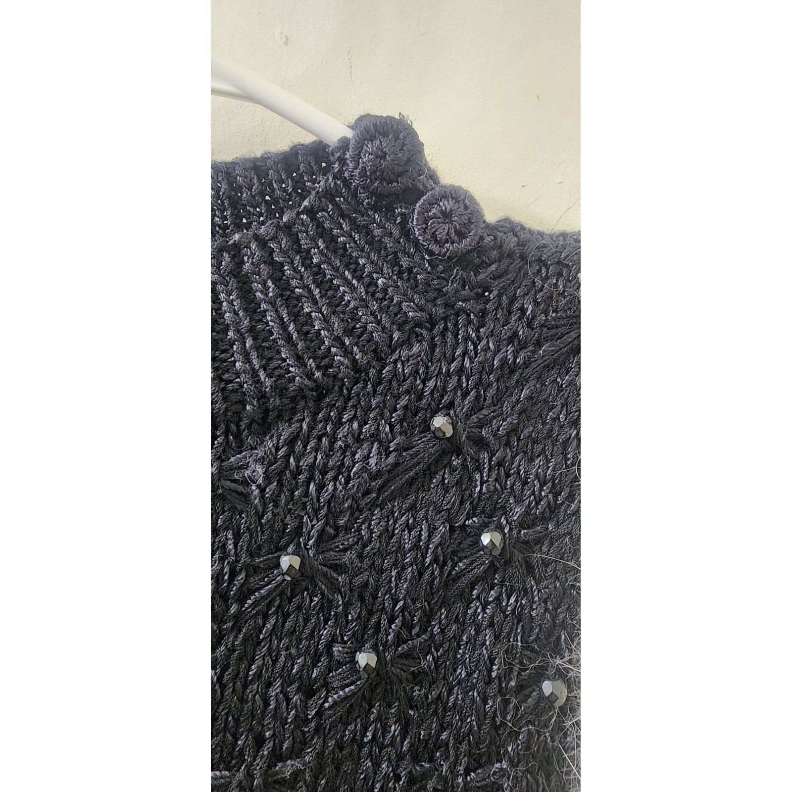 Lillie Rubin Vintage Hand Knit Beaded Angora Wool Sweater Black White Small