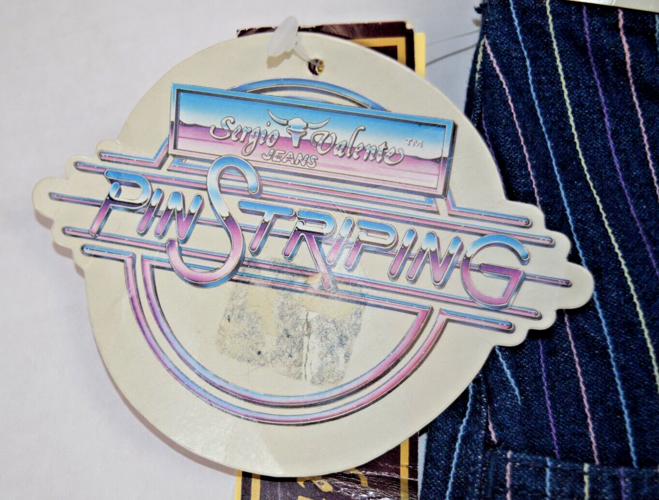 Vintage Jeans Sergio Valente W26 L31 80s Blue Pastel Pinstripes High Waist NWT
