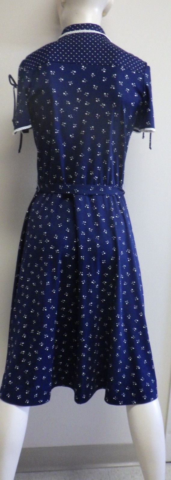 Vintage 70s 80s Boho Blue Shirtdress S Button Up Cap Sleeve Fit Flare Retro