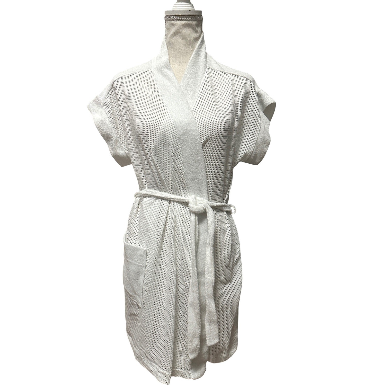 Vintage Sears At Home Wear White Mesh Terry Cloth Wrap Robe Coverup Womens L USA