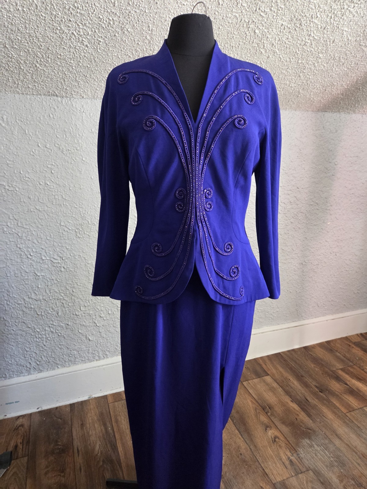 Vintage Blue Daymor Couture Beaded Gown Size 10
