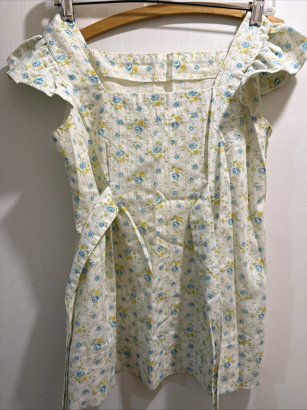 Vtg 70s Smock Shirt Dress Floral Cottagecore Country Fairy Hippy