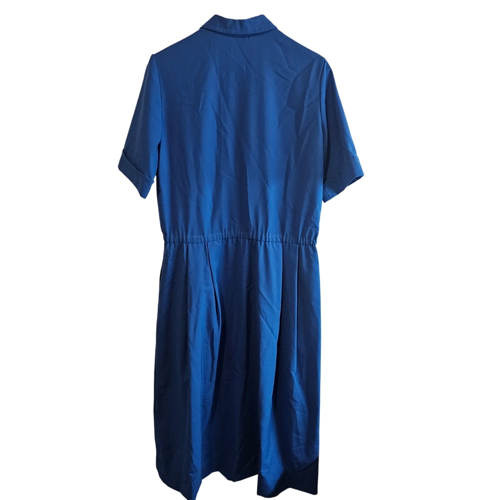 Vintage Handmade Shirt Dress Womens 1X Blue Lagenlook 80s Pleated Midi Retro