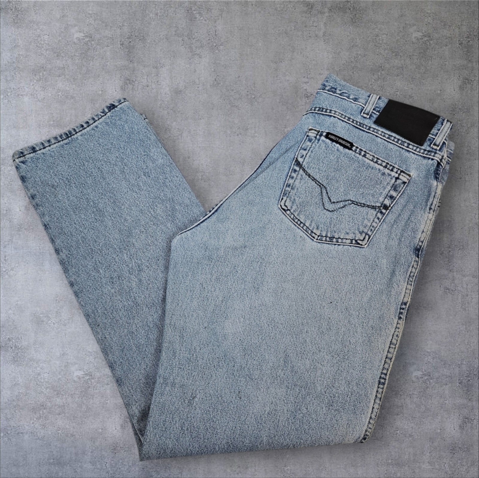 Vintage Distressed Harley Davidson Light Wash Relaxed Fit Jeans Size 16L C82