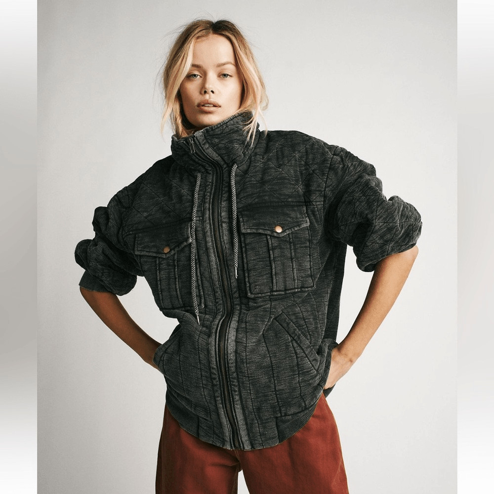 Free People We the Free Luna cozy bomber jacket black quilted dolman L
