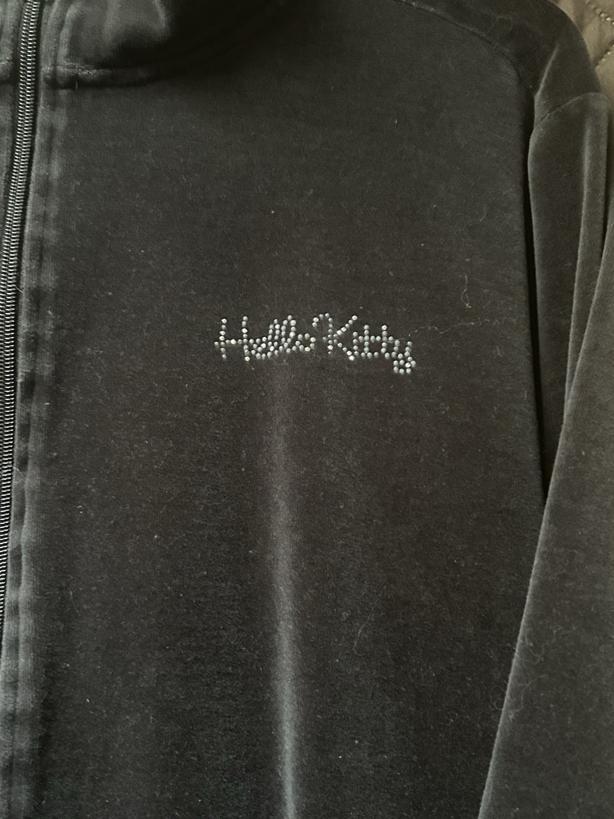 Vintage Avon Hello Kitty Black Velour Zip Jacket w/Rhinestones Ladies 3X