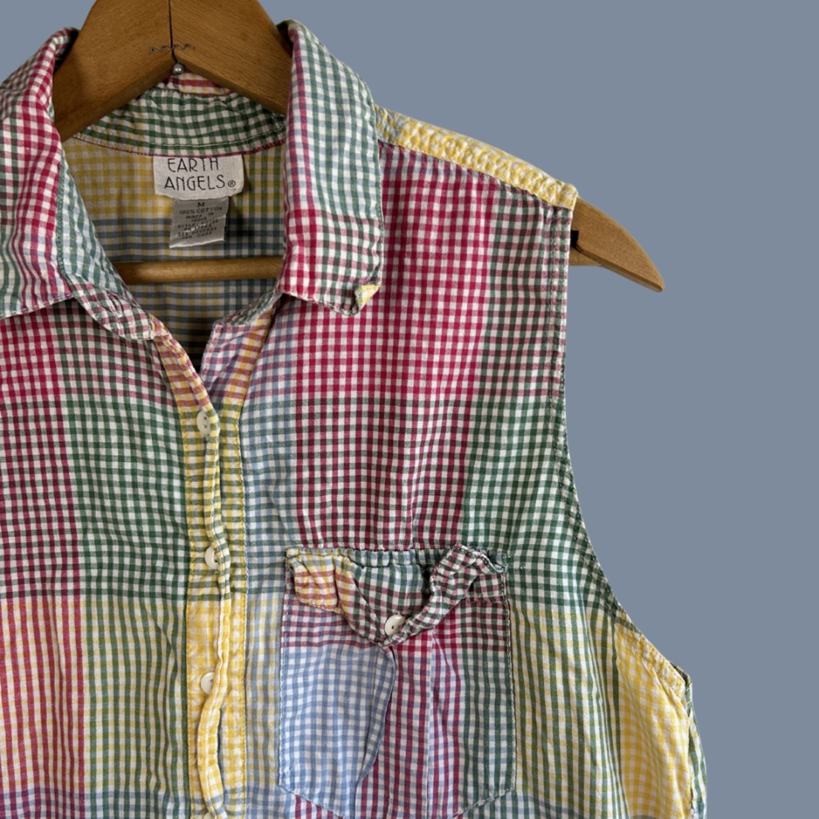 Vintage Earth Angels Sleeveless Plaid Button Front Shirt Dress