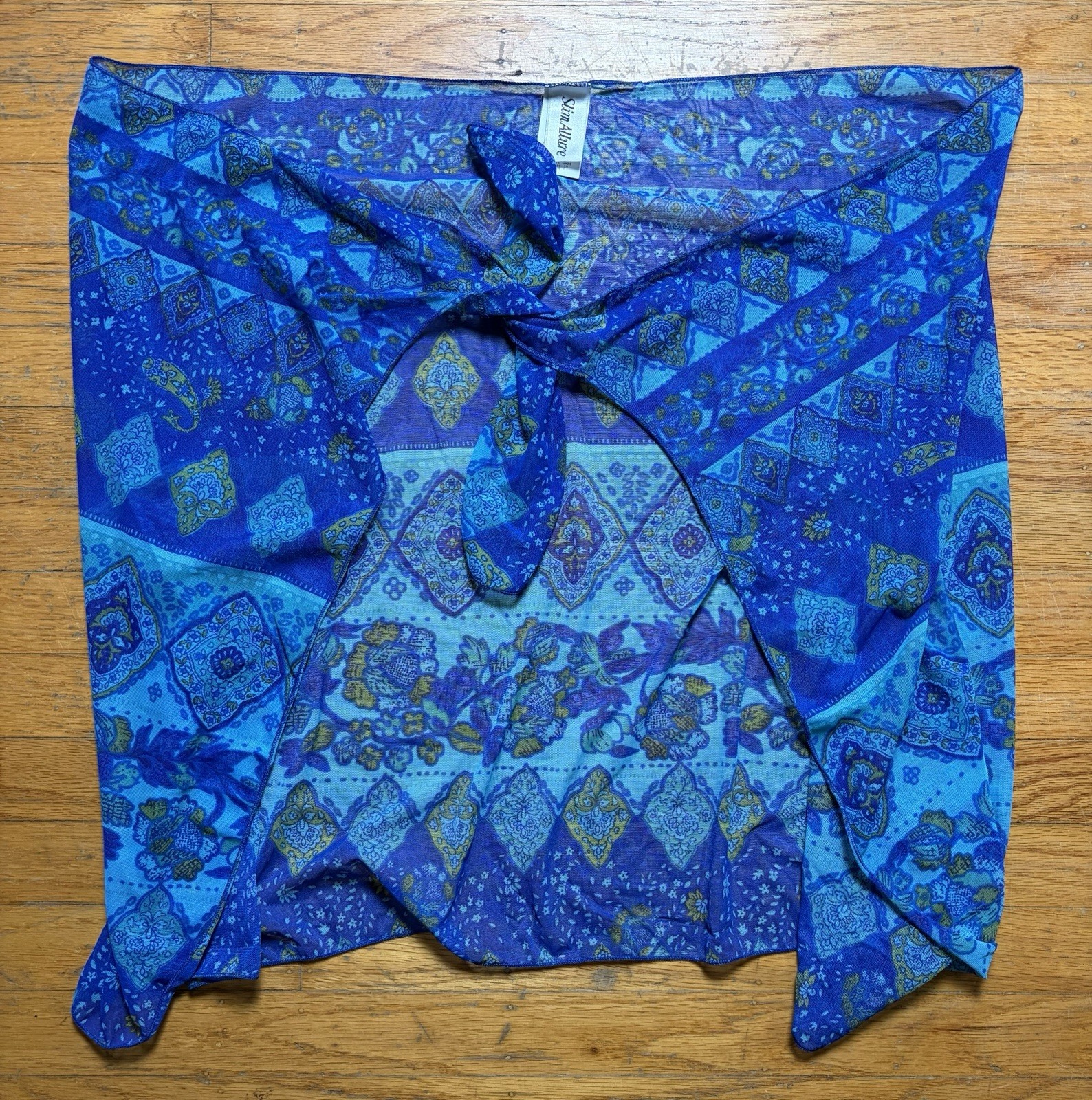 Vintage 80s 90s Slim Allure Swimsuit & Wrap Cover Up Set Sz 10 One Piece Blue