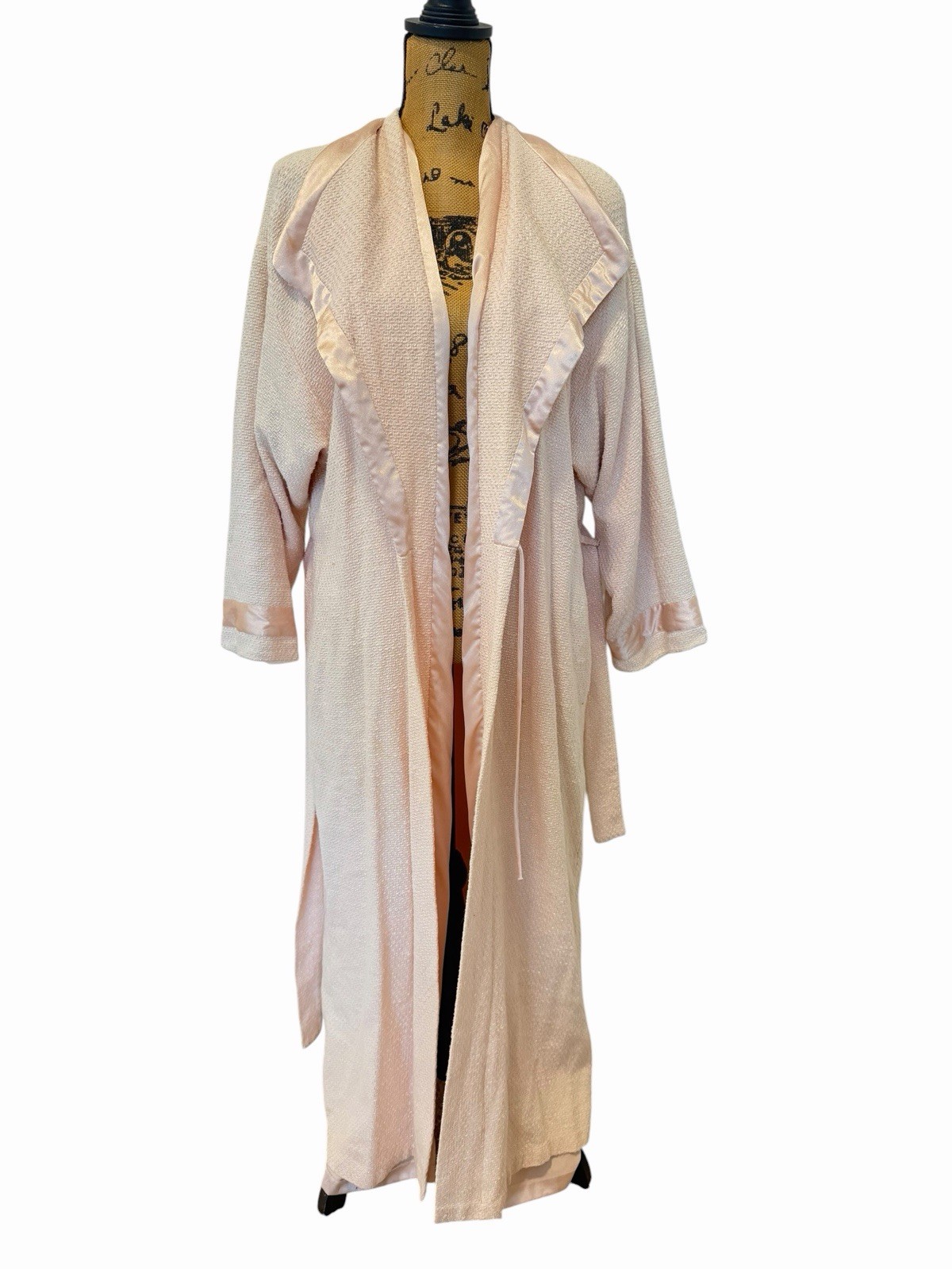 Vintage Valentino Intimo Pink Robe L Union Made USA Satin Trim Belt Long Bridal