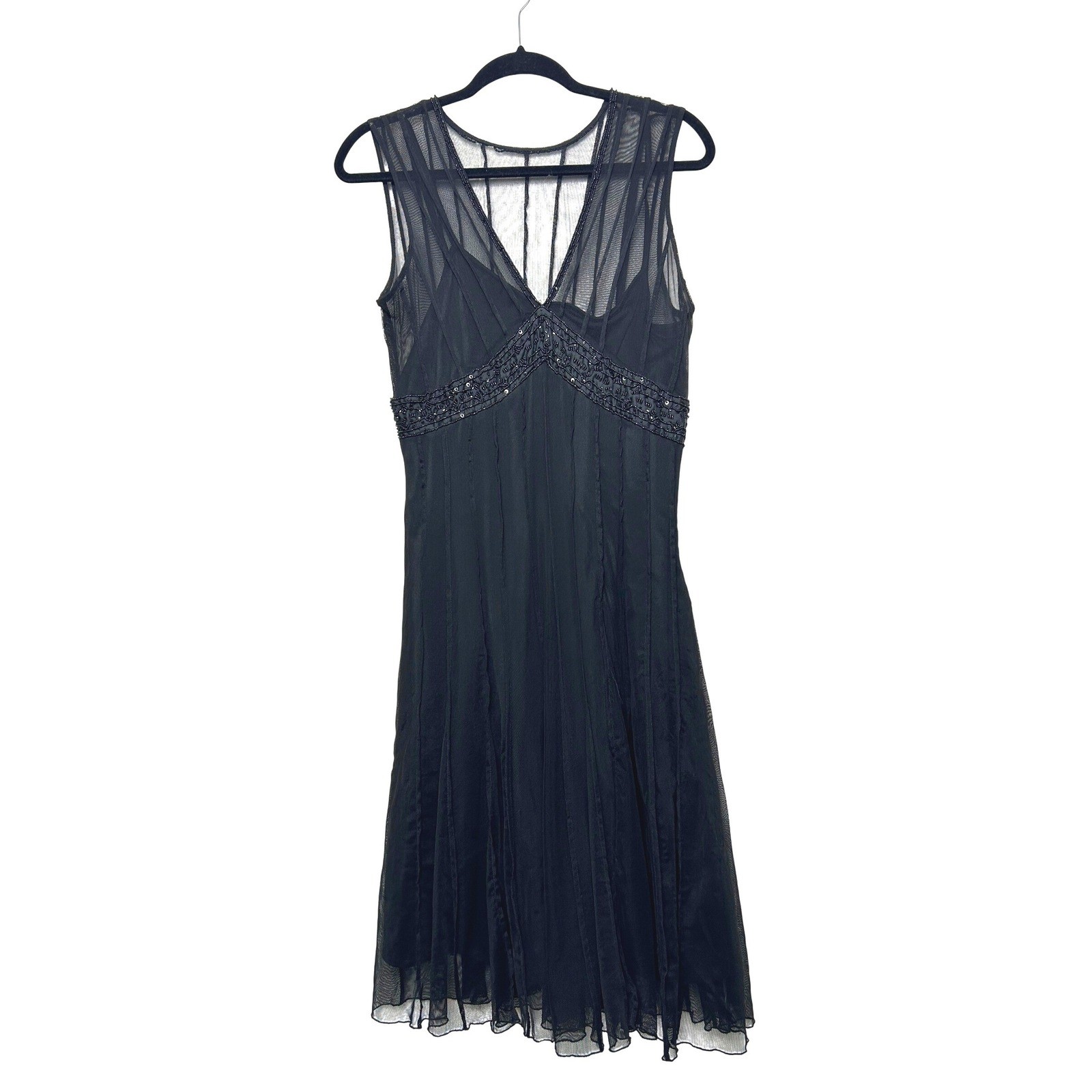 Vtg Y2K MIX IT Black Sheer Beaded V Neck Party Dress Size 8 whimsigoth cocktail