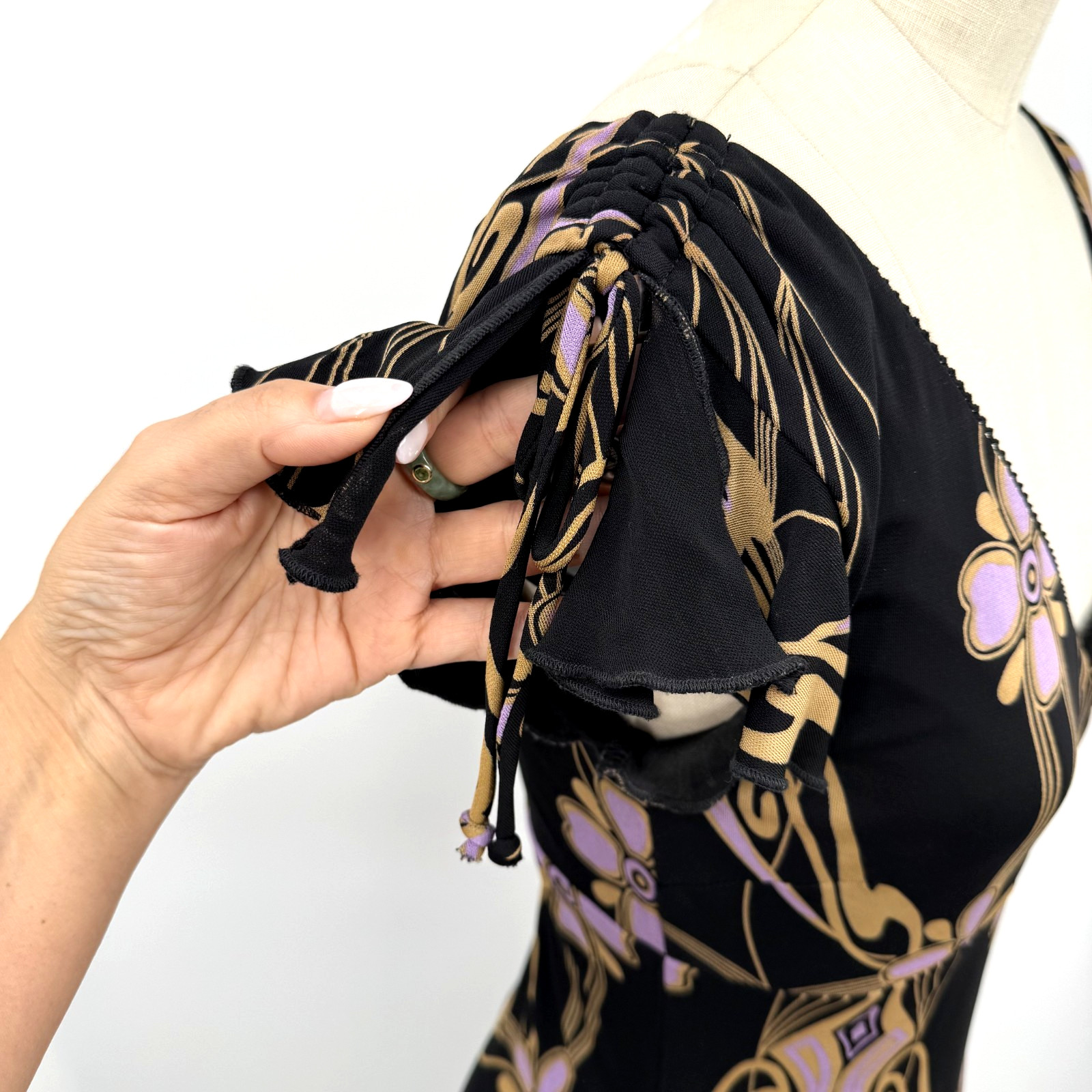 VTG 90s Y2K Guess Collection Dress Dark Art Nouveau Gothic Bodycon Midi USA