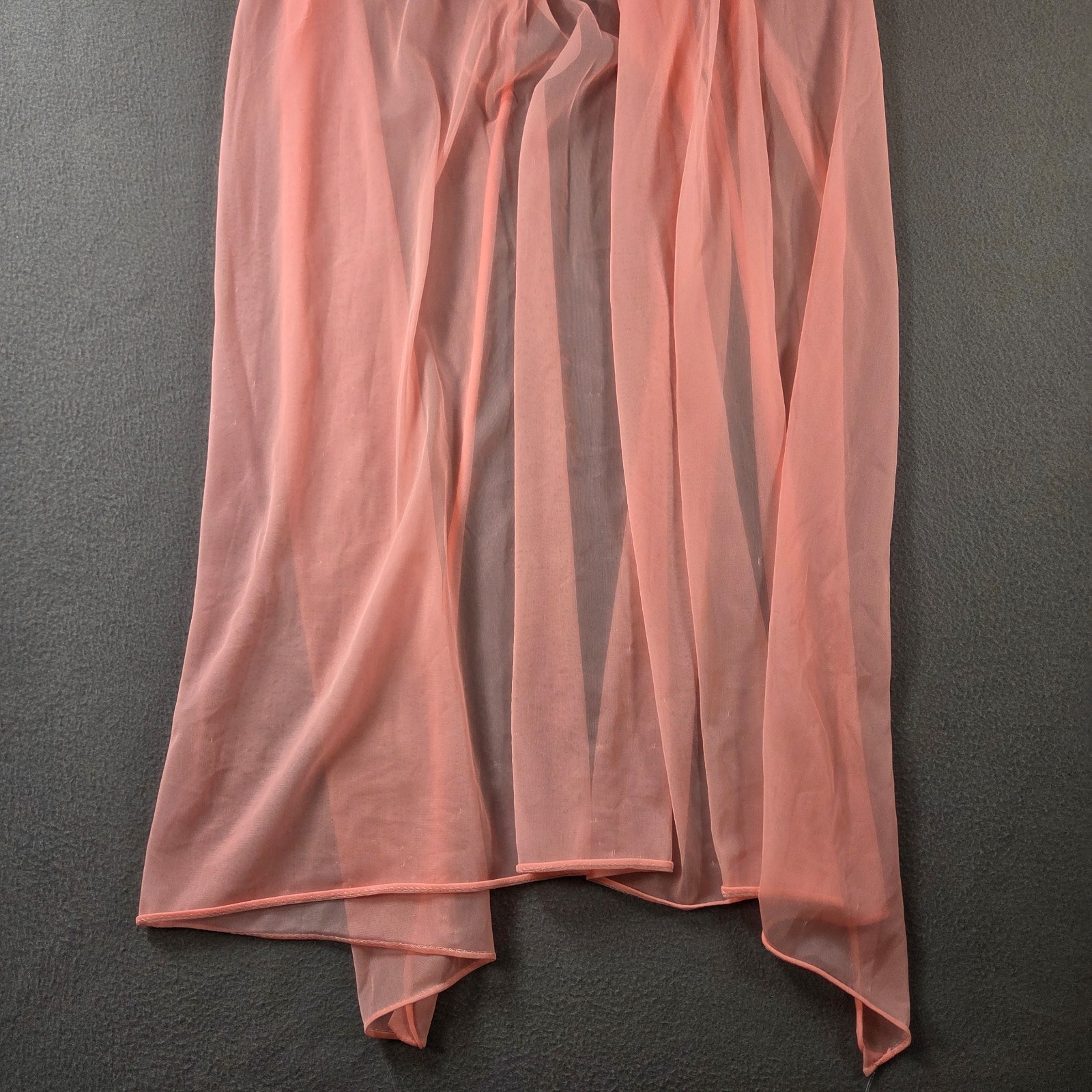 Vintage Nightgown Womens Medium Pink Sheer Short Sleeve Lace Trim Peignoir 70s