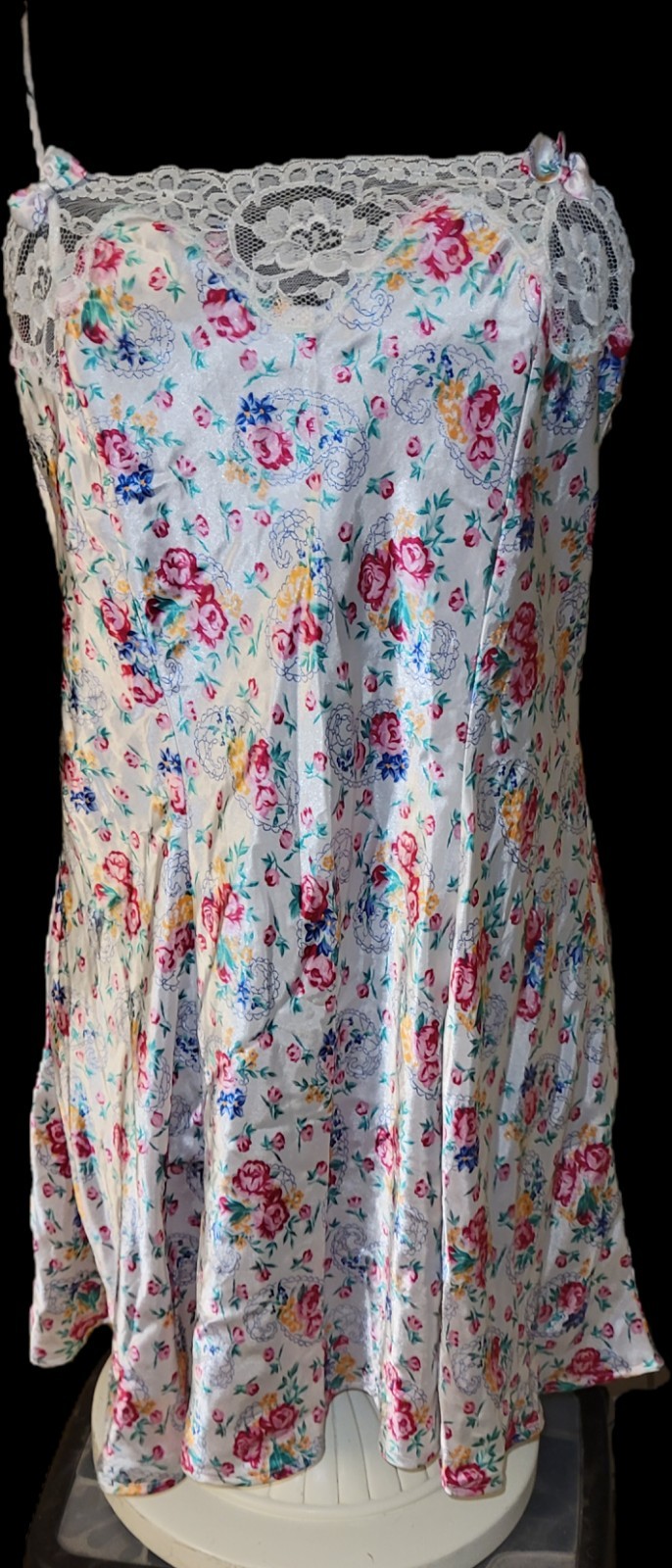 Sleep Solutions Floral Vintage Satin Babydoll Nightgown Lingerie Size LARGE