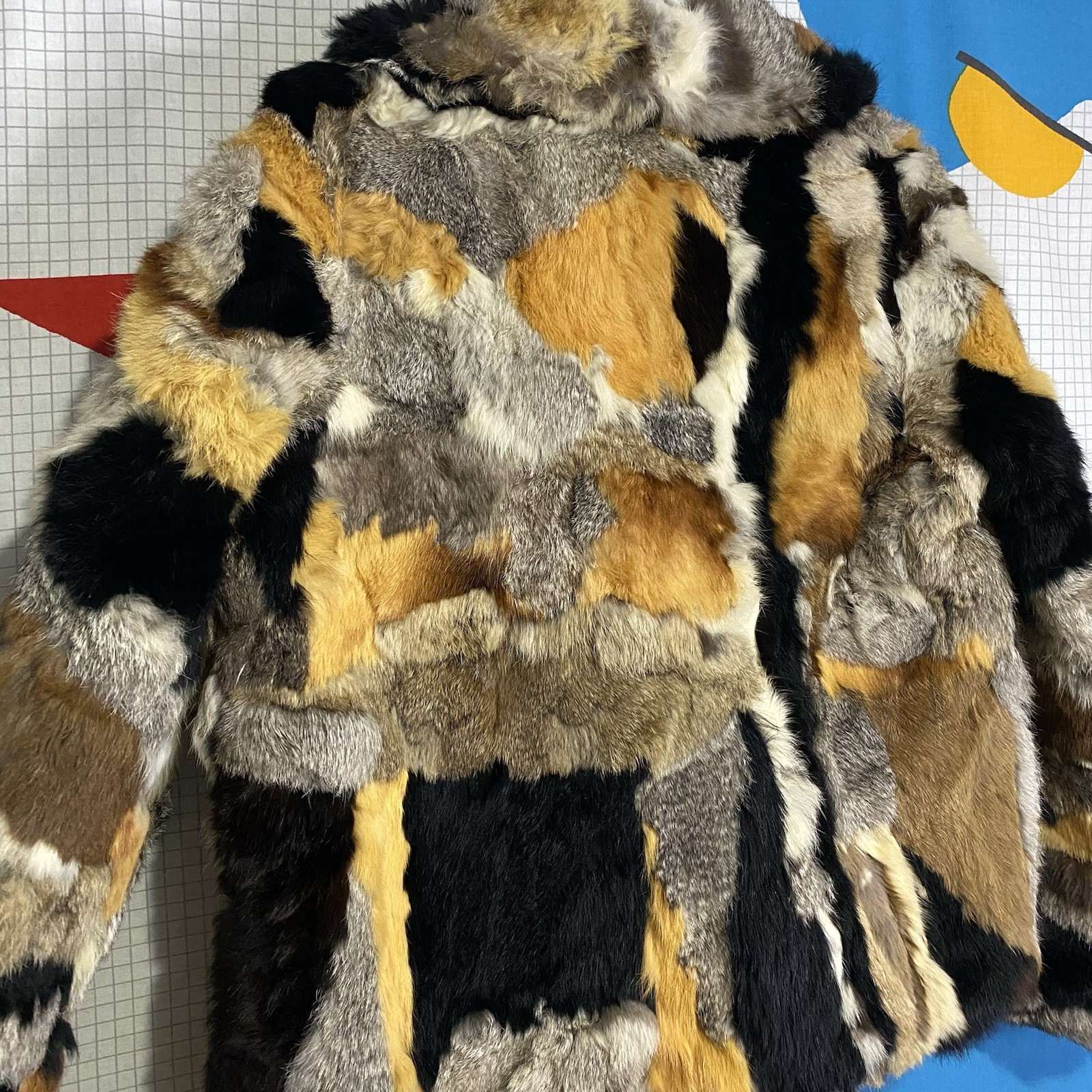 Vintage 70s Patchwork Rabbit Fur Jacket Coat Medium Pennylane Boho Mobwife