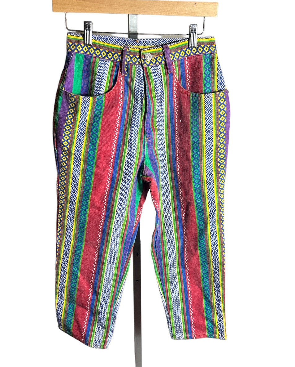New Vintage LA Gear Tribal Pattern All Over Sz 7 26 x 23” Colorful Fun Jeans 90s