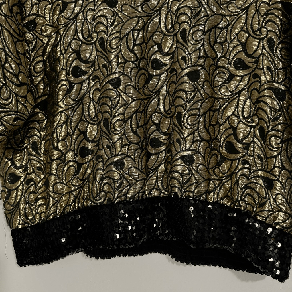 Siasia Vintage 80s Gold Metallic Black Sequin Rayon Made in USA Glam Top M