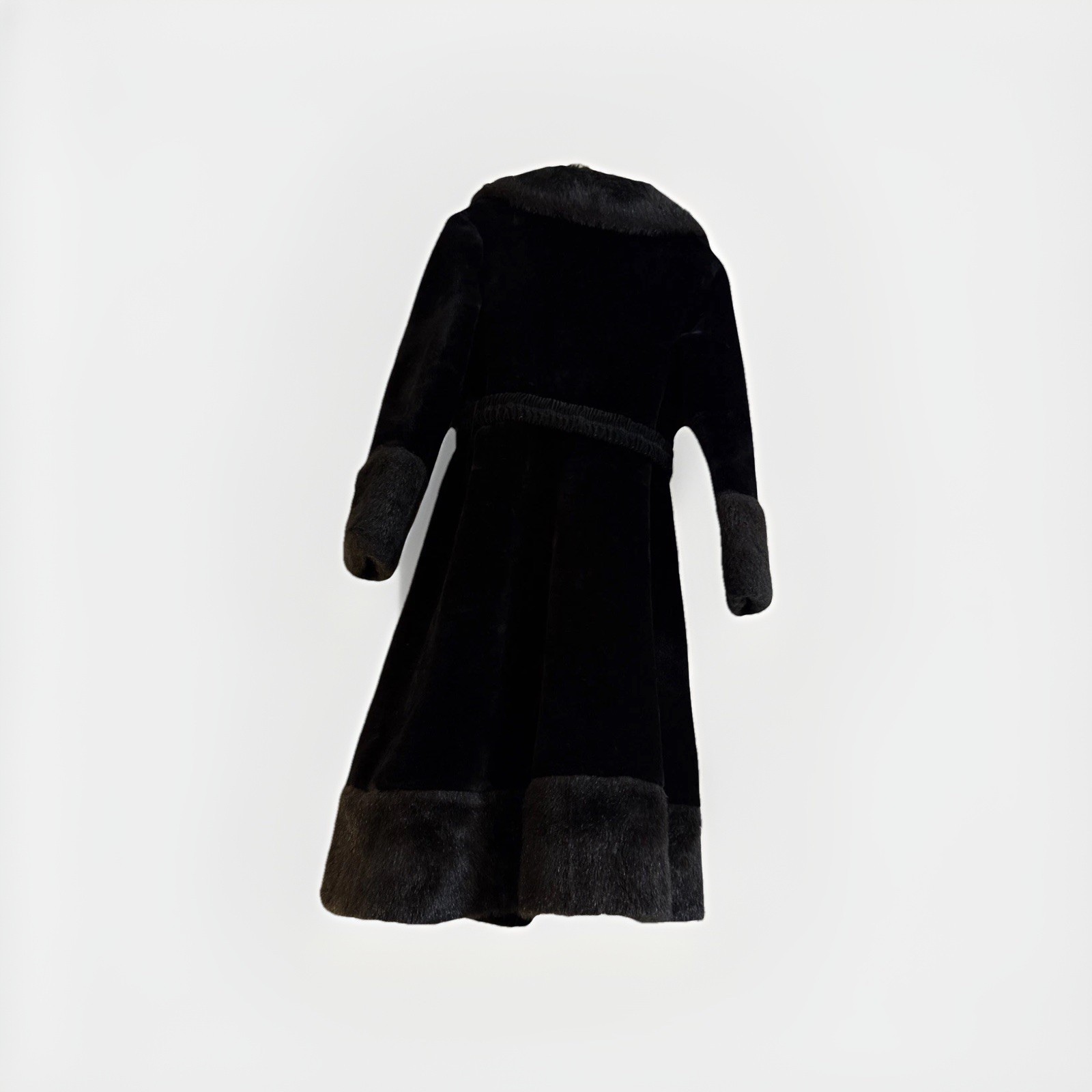 Vintage 1960s–70s Rogers Gallery Ltd Black Velvet Coat Faux Fur Trim Union Made