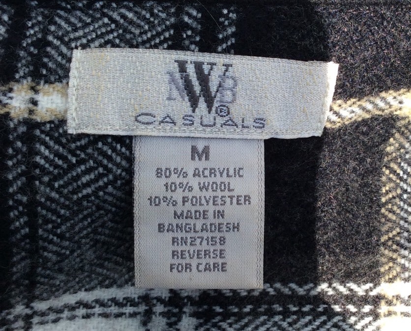NWB Casuals Plaid Shirt Jacket Women Size M Wool Blend Black White Hipster